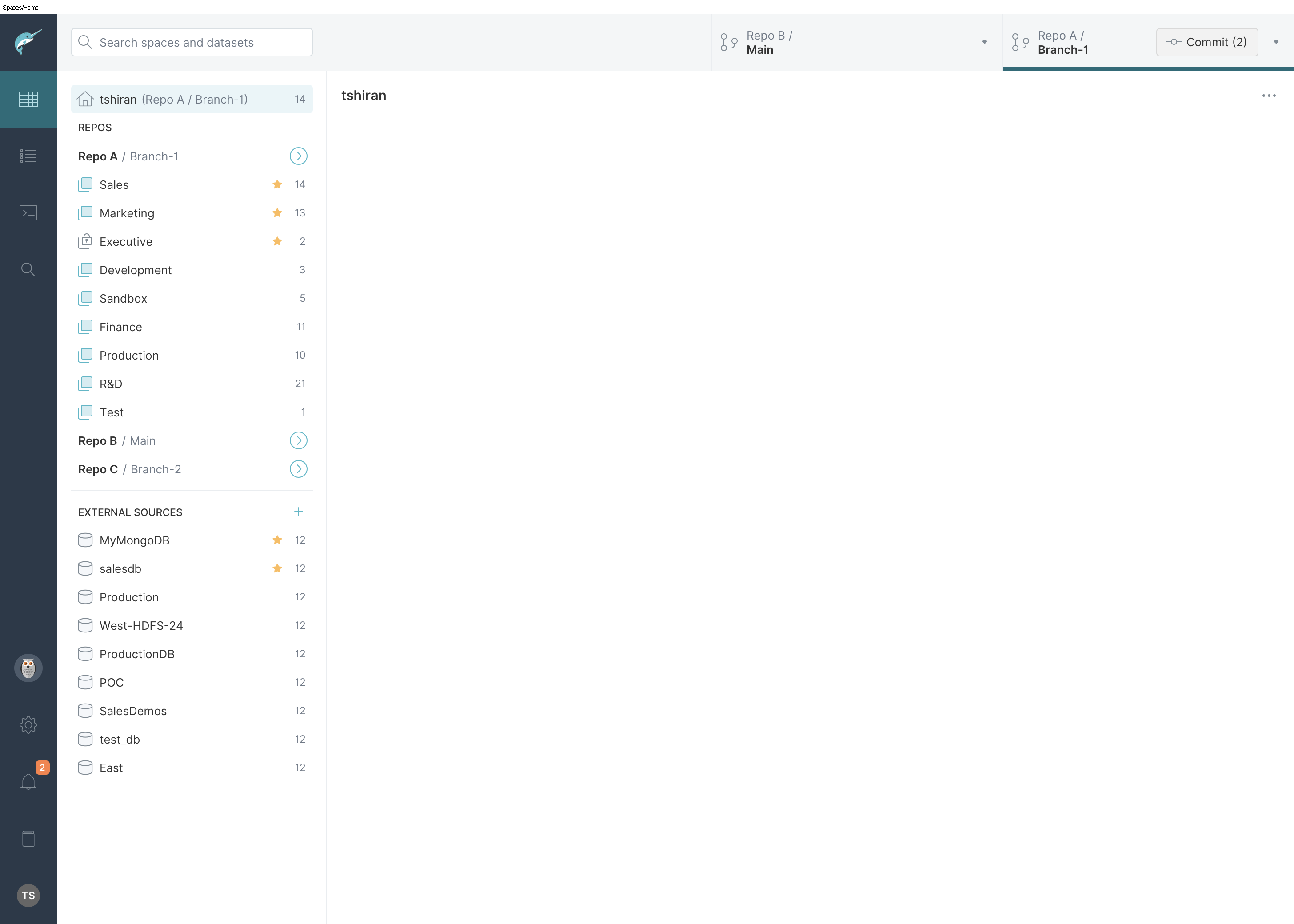 Commit history for a Dremio data repository